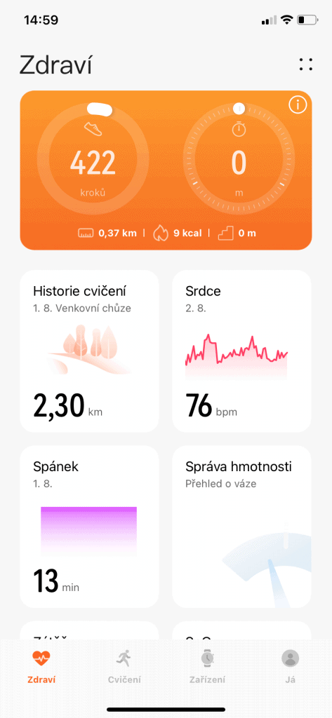 Strona główna w aplikacji z przeglądem