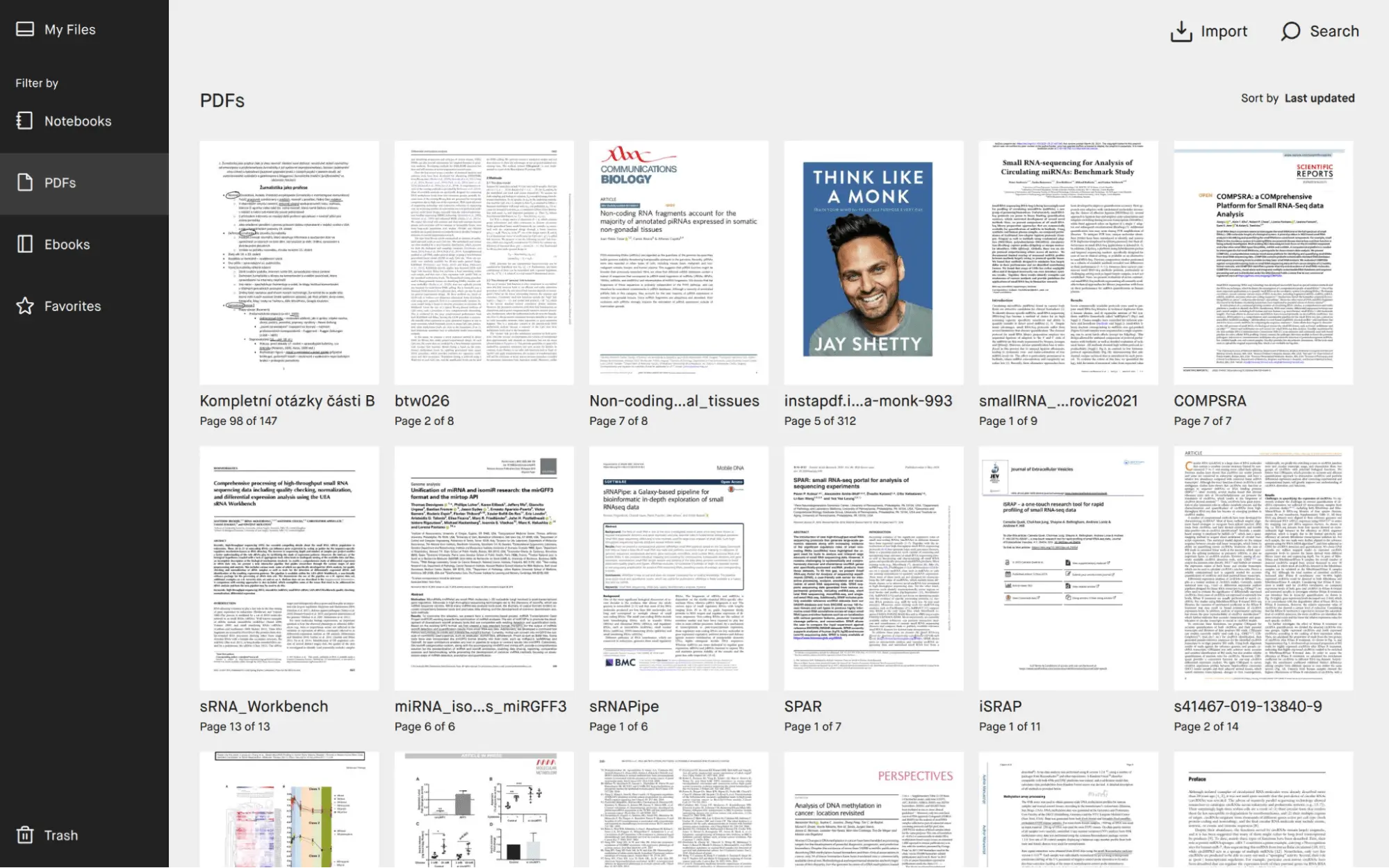 Interfejs z zapisanymi dokumentami PDF