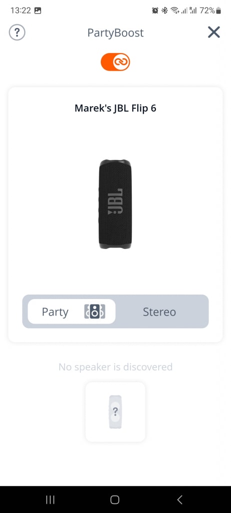 Sekcja PartyBoost aplikacji JBL Portable