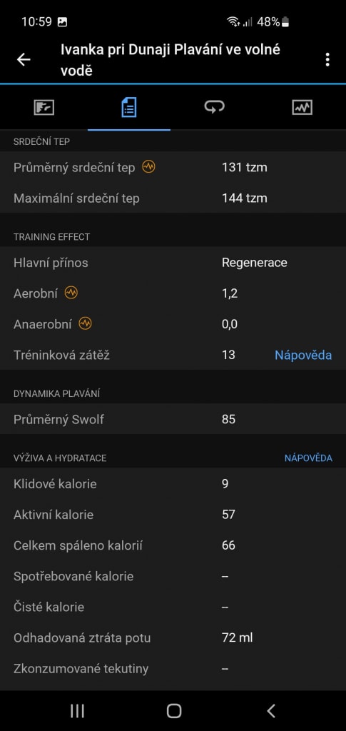Przykładowy ekran aplikacji Garmin Connect, z danymi z zegarka Garmin Forerunner 965