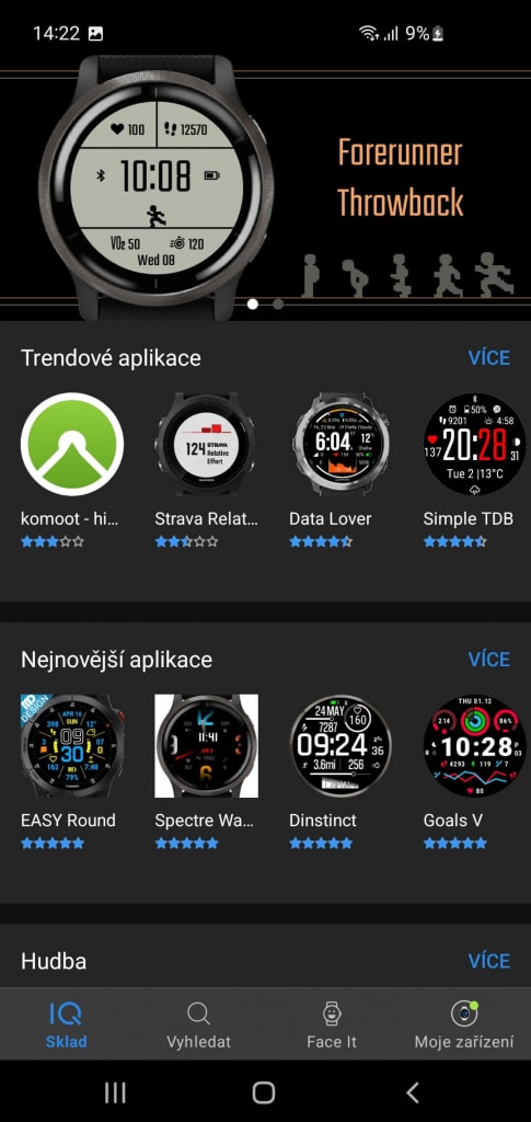 Aplikacja Garmin Connect IQ umożliwia pobieranie nowych tarcz zegarka, narzędzi i pól danych