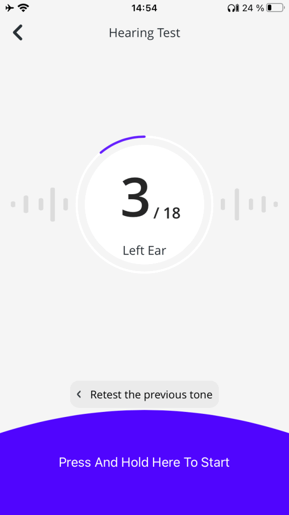 Test składa się z dziewięciu częstotliwości