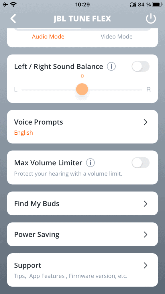 Dostępne są opcje oszczędzania baterii lub Znajdź moje słuchawki