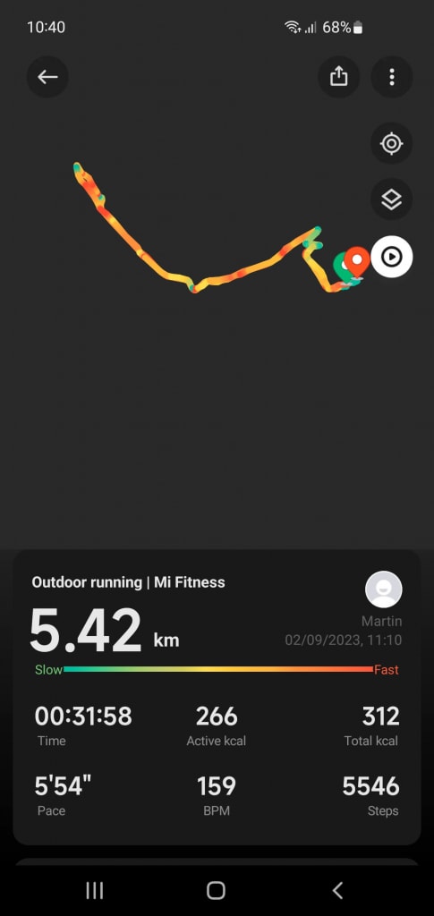 Aplikacja wyświetla trasę treningu