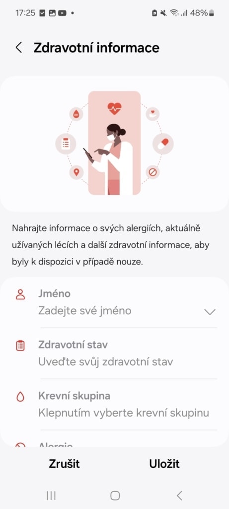 Wypełnienie informacji medycznych w telefonie komórkowym