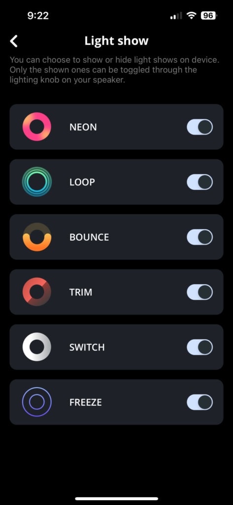 Ustawienia pokazu świetlnego