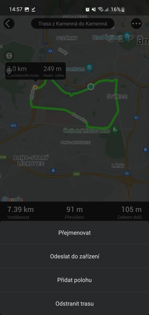 Po zapisaniu możesz wysłać trasę do swojego urządzenia