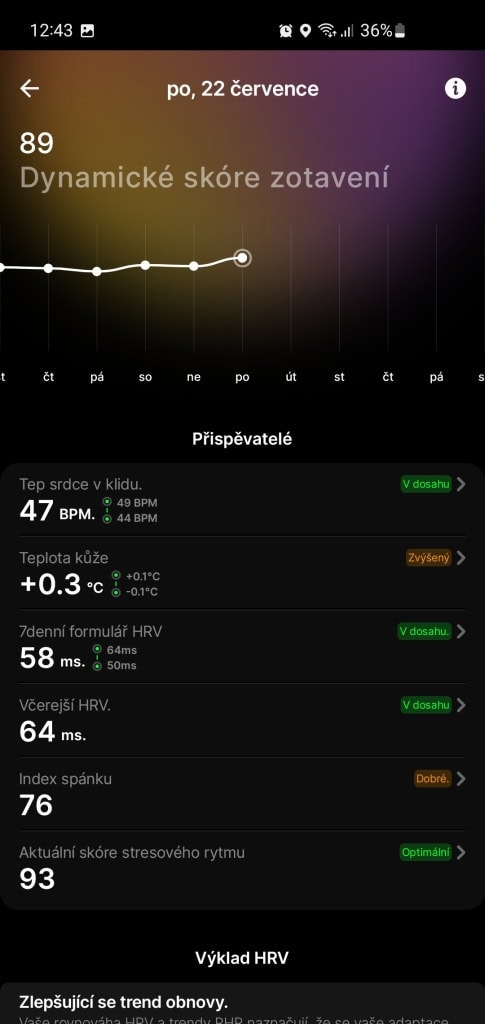 Wynik regeneracji uwzględnia zarówno odpoczynek, jak i obciążenie pracą.