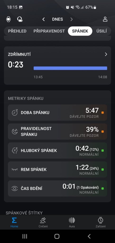 Pierścień rejestruje także drzemki