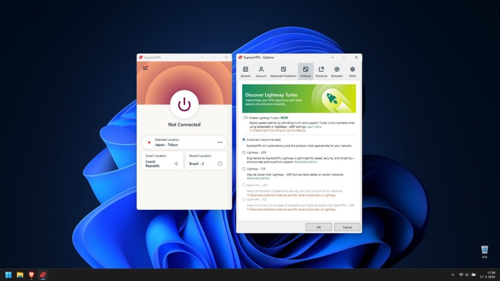 Wybór dostępnych protokołów