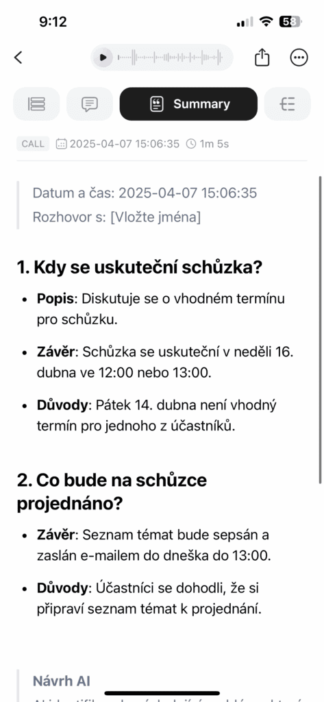Przykład użycia szablonu na rozmowę telefoniczną