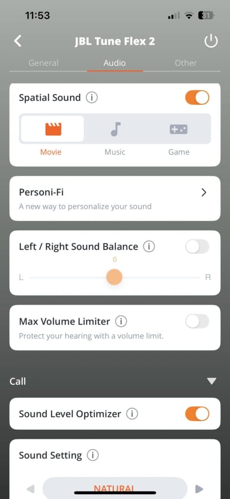 Inne ustawienia dźwięku