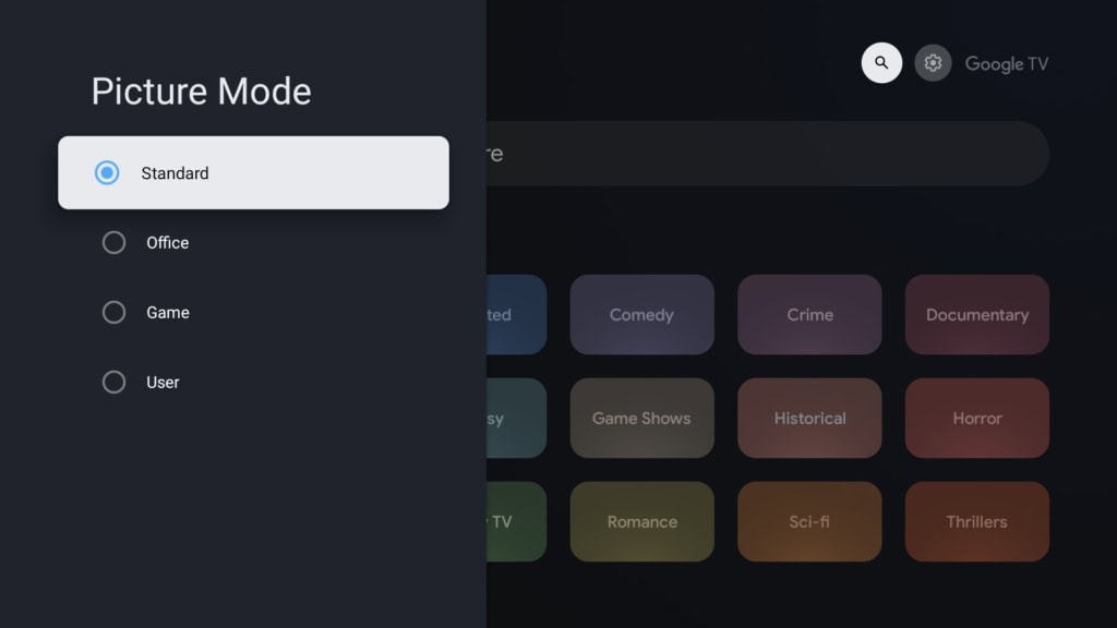 Przełączanie trybów obrazu jest szybkie w dedykowanym menu