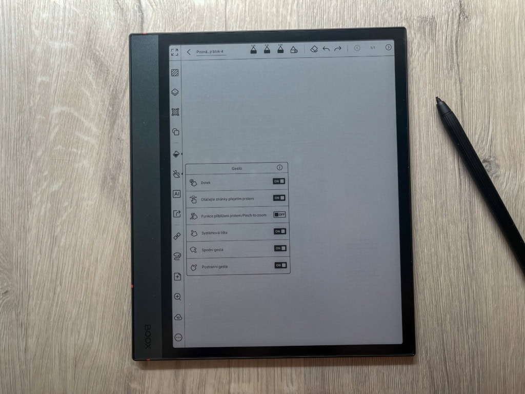 Notatnik obsługuje kilka gestów