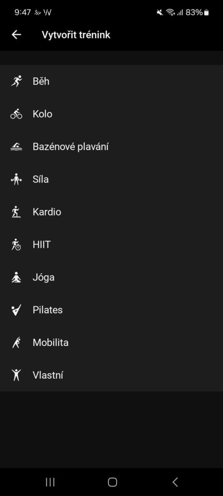 Własny trening można stworzyć tylko dla niektórych sportów