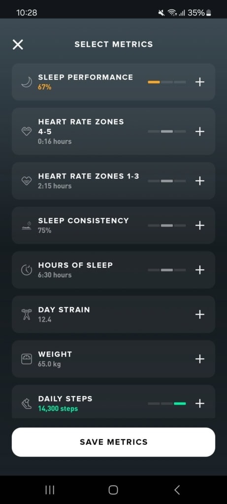Wybór pożądanych metryk
