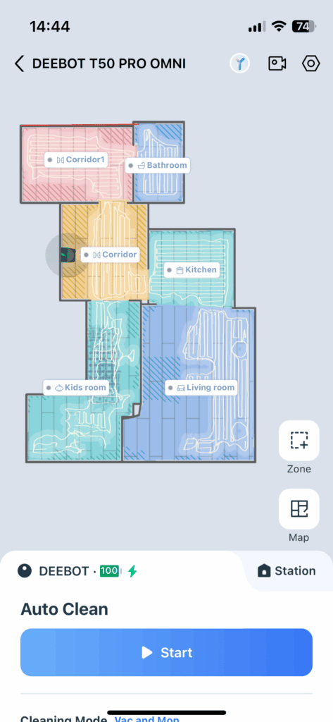 Podczas sprzątania aplikacja pokazuje dokładną trasę odkurzacza