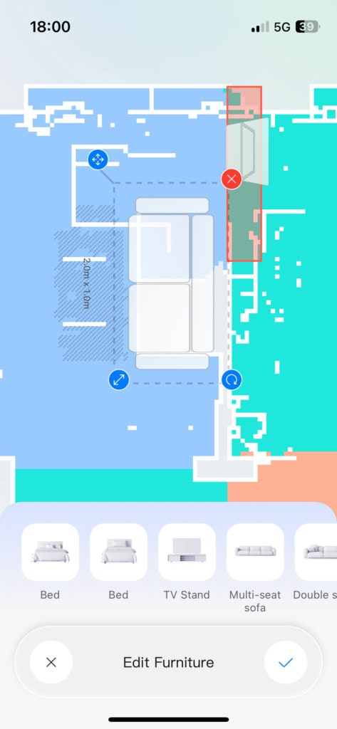 Na mapie można łatwo dodać meble