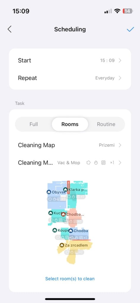 Do harmonogramu sprzątania można dodać już istniejące rutyny
