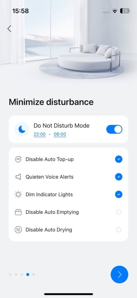 Ustawienie trybu DND, w którym odkurzacz nie może się uruchomić ani wydawać sygnałów dźwiękowych