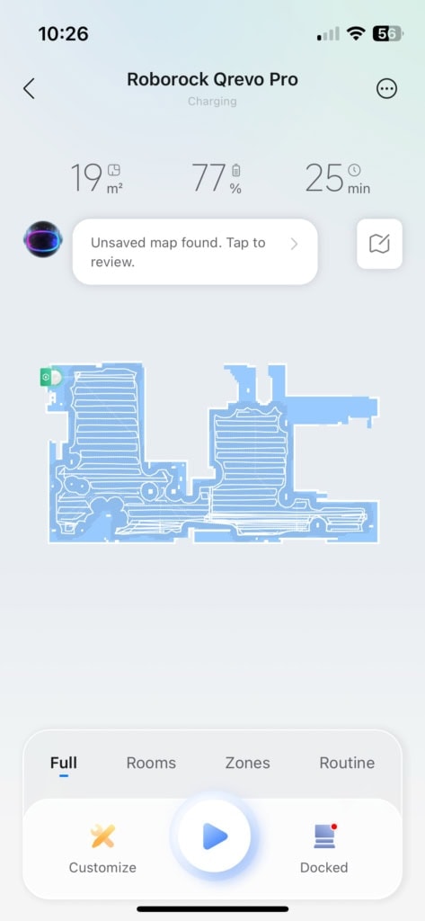 Na mapie stopniowo wyświetlana jest dokładna trasa odkurzacza podczas sprzątania