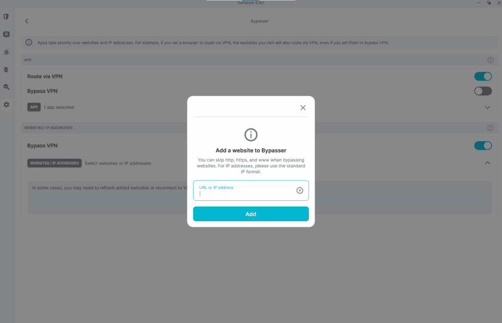 Bypasser ustawisz dla programu lub strony